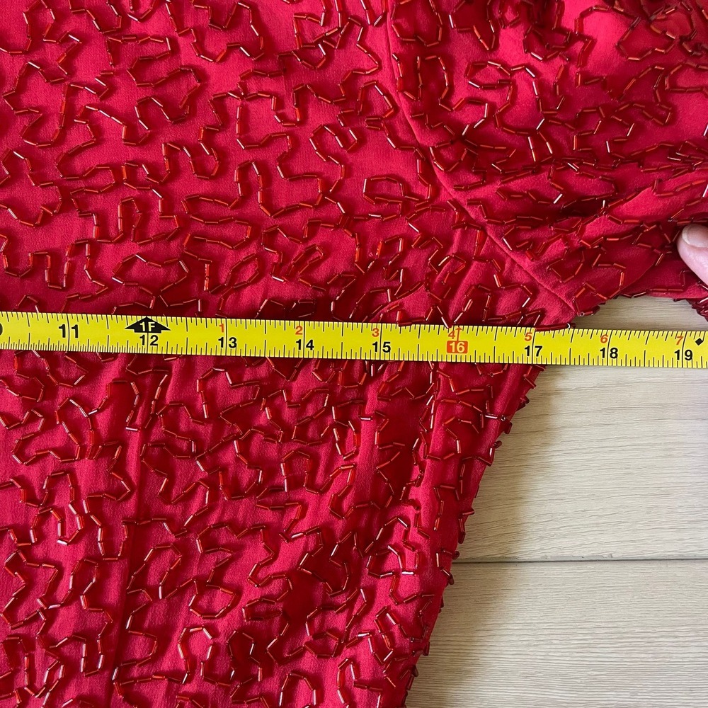 A.J. Bari Red Silk‎ Beaded Short Sleeve Party Cocktail Dress Size 4 - Picture 4 of 9